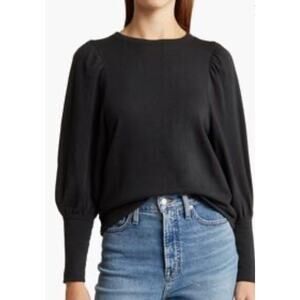 Madewell Puff Sleeve Brushed Jersey Top in Black. Size XXS Minimalist Neutral